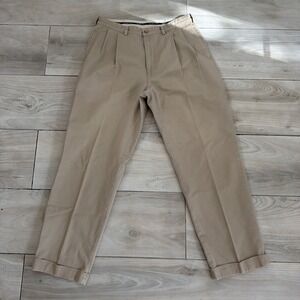 Polo Ralph Lauren Hammond Pant Mens 36x32Tan Pleated Chino Cotton Cuffed 7368